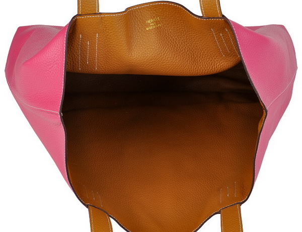 Fake Hermes Reversible Leather Handbag Light Coffee/Peach 519020 - Click Image to Close